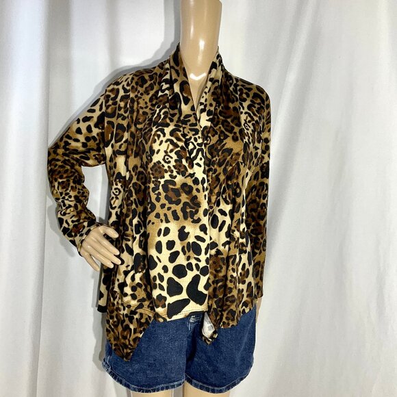 Animal Print Open Front Cardigan Sz L Isabella Rodriguez - Picture 2 of 10